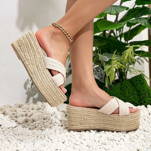 Women Criss Cross Espadrille Sole Wedge Sandals Size 7.5 US - Picture 7 of 7